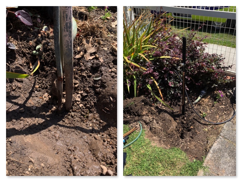 Broken outside tap with split copper pipe before and after repair