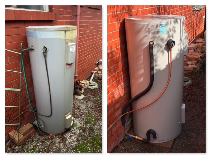 Before and after: 250L Everhot electric hot water system replacement in Donvale