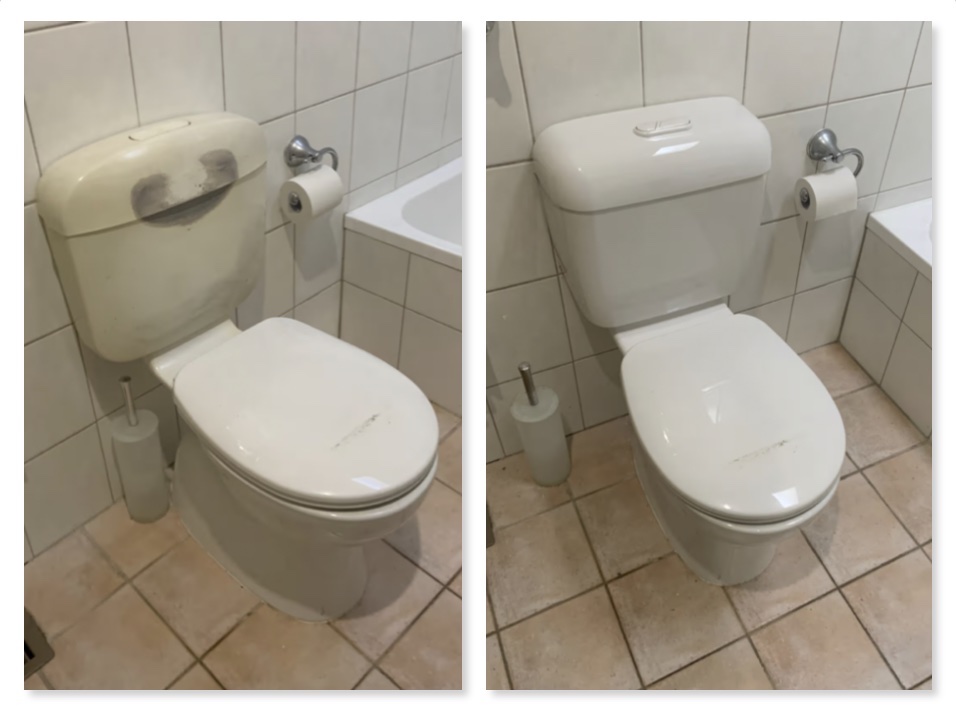 Old and new toilet cistern after replacement in Box Hill